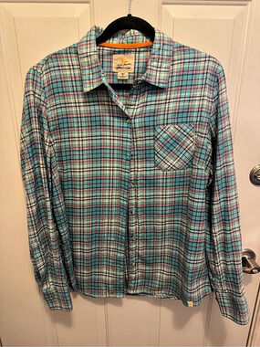 Field & Stream Plaid Cotton Button Down Blue & Green XL Like New